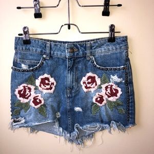 Free people embroidered and studded denim skirt